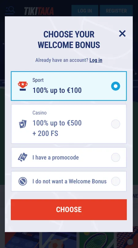 TikiTaka account registration first step
